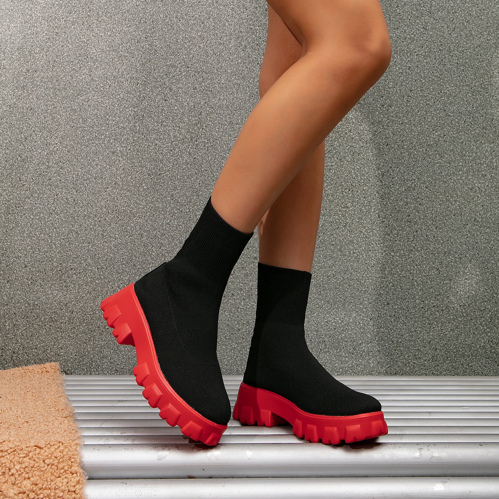 Comfort Knit Platform Ankle Boots