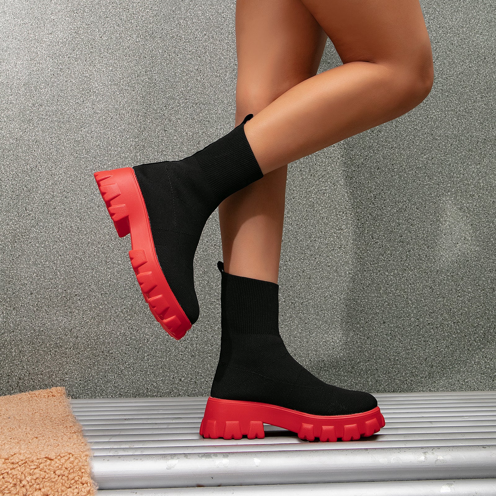 Comfort Knit Platform Ankle Boots