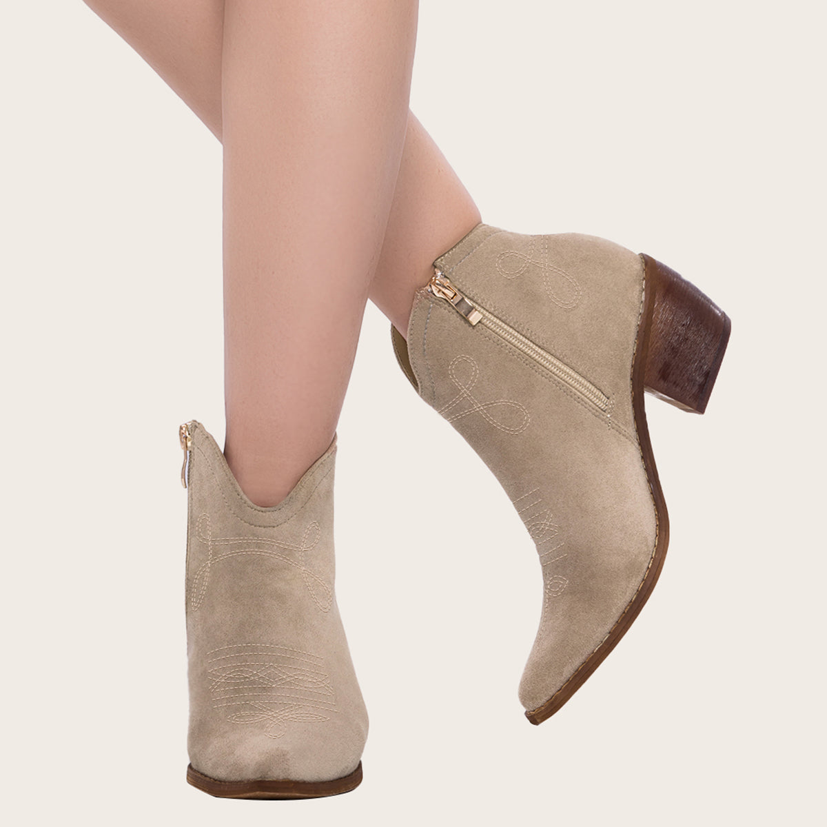 Pointed Toe Western Cowgirl Boots Chunky Heel Ankle Booties