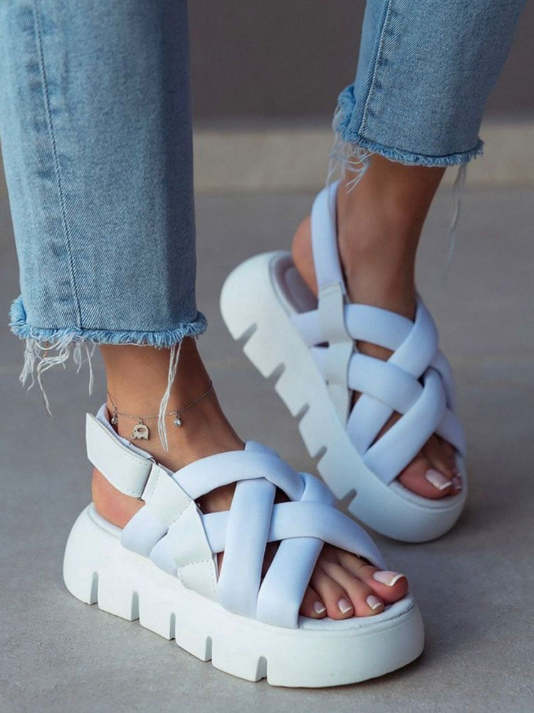 Velcro Cross Strap Platform Sandals