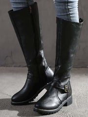 PU Round Toe Knee High Boots