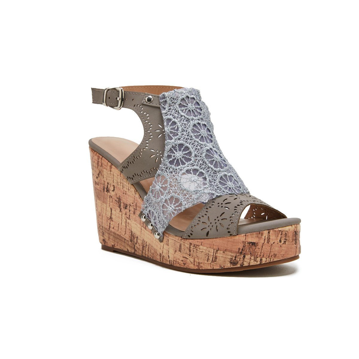 Women's Gray Summer Platform Wedge Sandals Open Toe Lace Cork High Heel Sandals