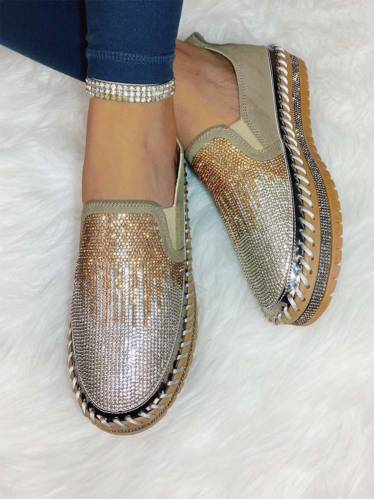 Rhinestone Slip-on Loafer Shoes