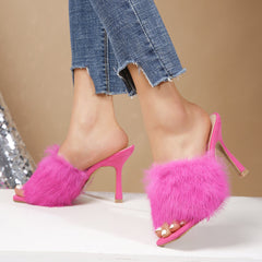 Women High Heel Mule Sandals Women Pink High Heel Slippers