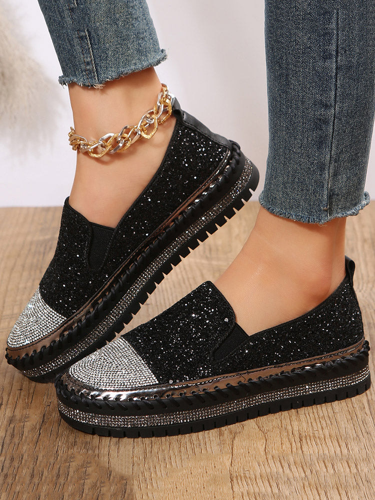 Rhinestone Sequin Slip-on Loafer Shoes