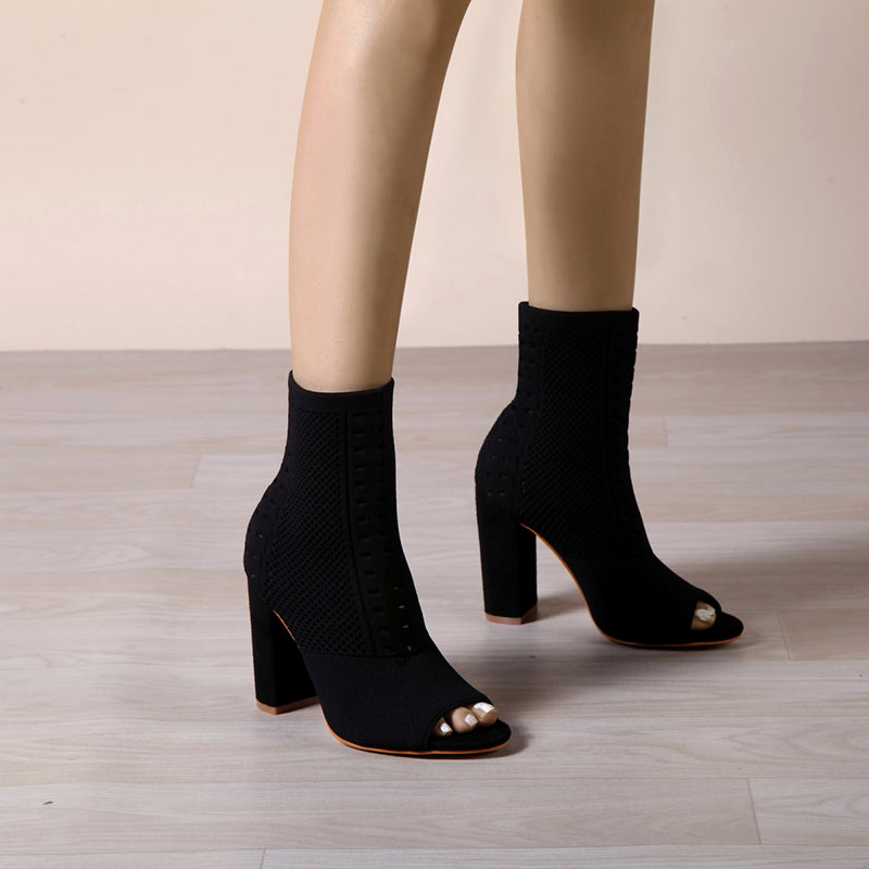 Futurecen- Women Peep Toe Block Sock Boots