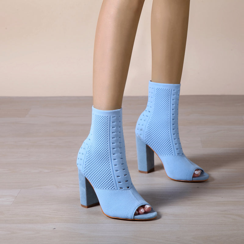 Futurecen- Women Peep Toe Block Sock Boots