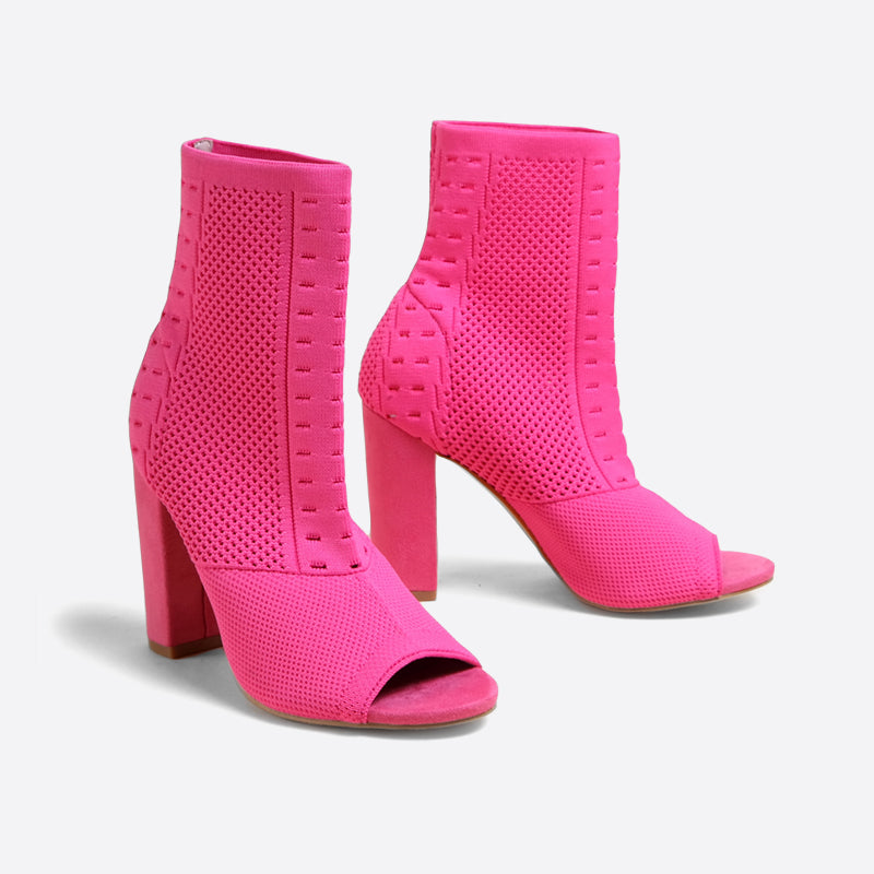 Futurecen- Women Peep Toe Block Sock Boots