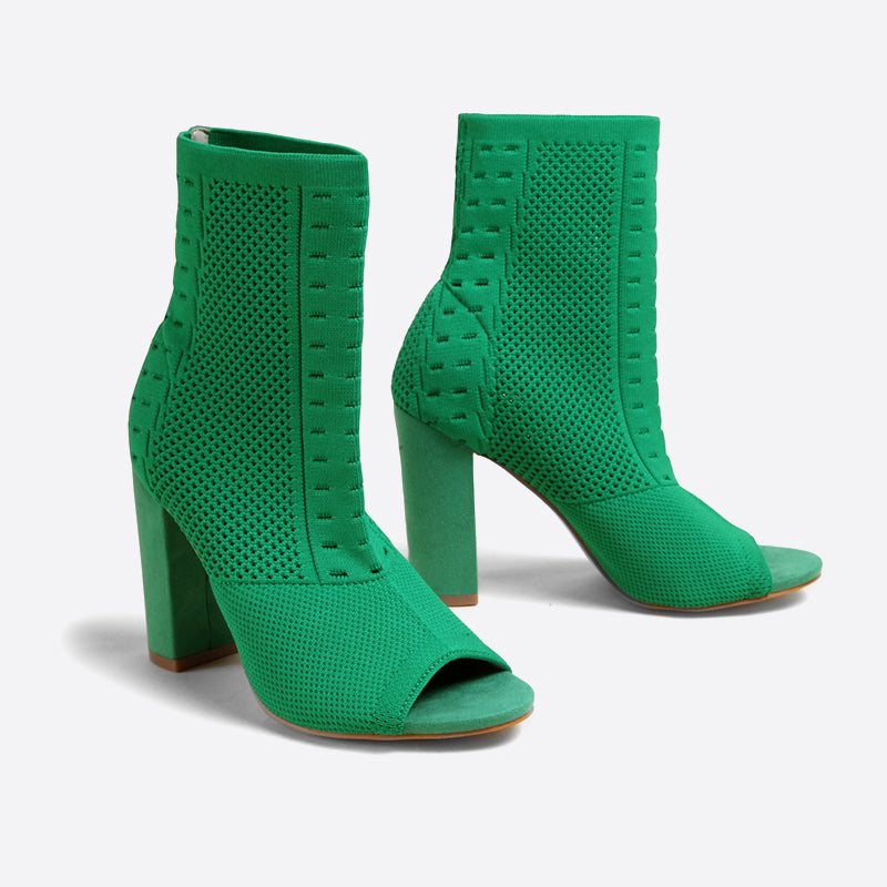 Futurecen- Women Peep Toe Block Sock Boots