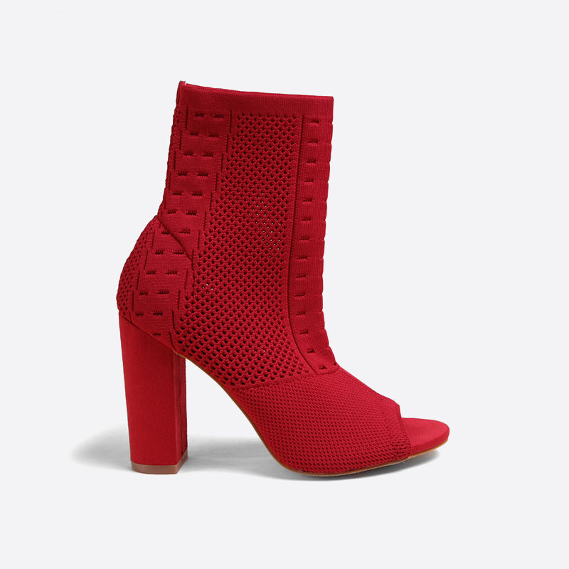 Futurecen- Women Peep Toe Block Sock Boots