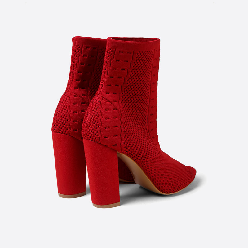 Futurecen- Women Peep Toe Block Sock Boots