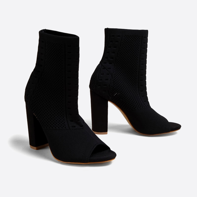 Futurecen- Women Peep Toe Block Sock Boots