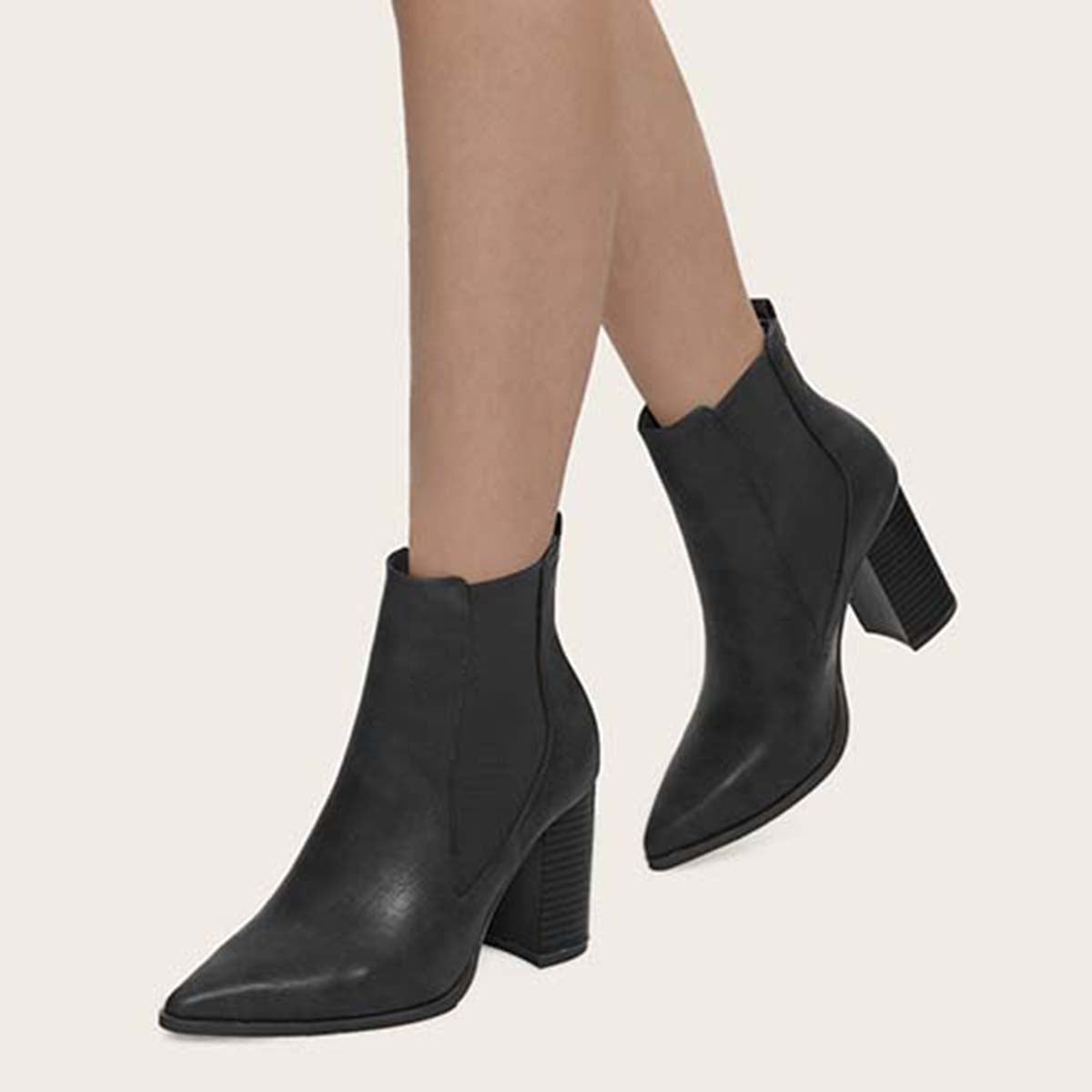 Women Chunky Heel Chelsea Booties Pointy Toe Western Ankle Boots