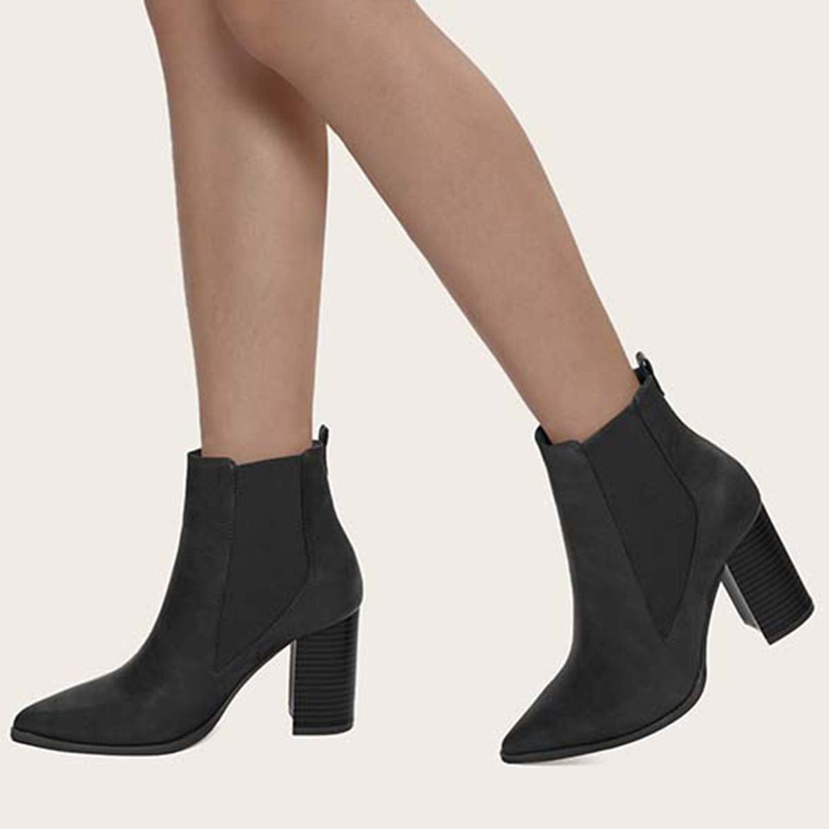 Women Chunky Heel Chelsea Booties Pointy Toe Western Ankle Boots