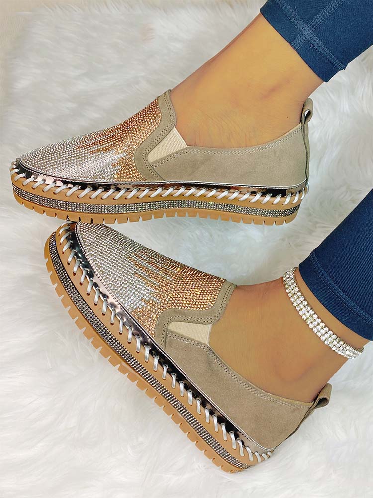 Rhinestone Slip-on Loafer Shoes