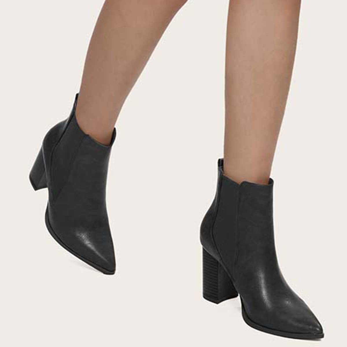 Women Chunky Heel Chelsea Booties Pointy Toe Western Ankle Boots