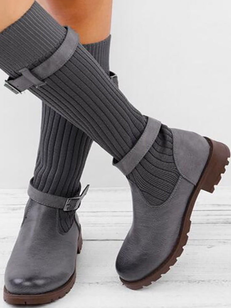 Knit Adjustable Buckle Boots