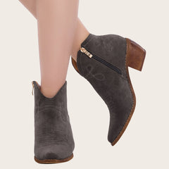 Pointed Toe Western Cowgirl Boots Chunky Heel Ankle Booties