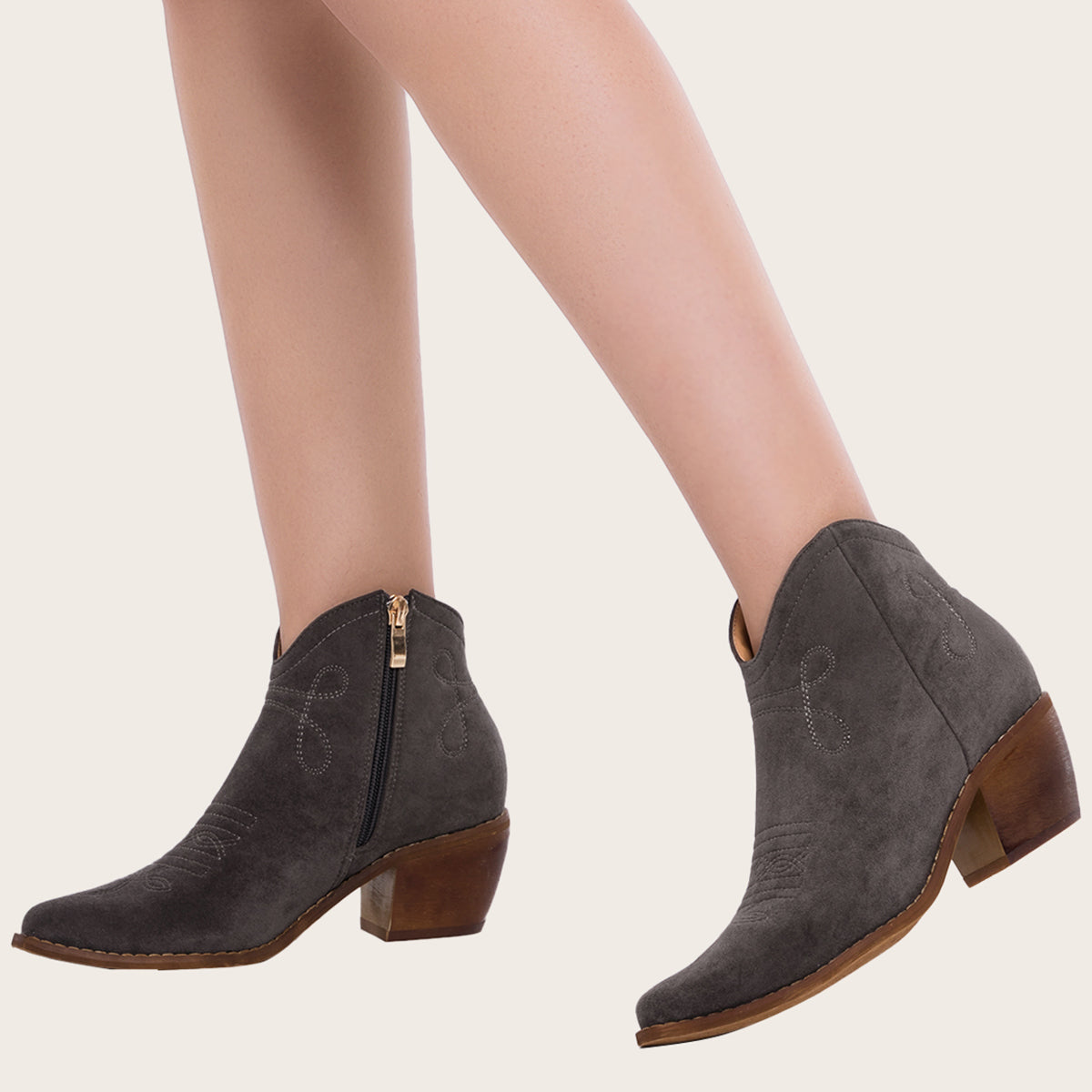 Pointed Toe Western Cowgirl Boots Chunky Heel Ankle Booties