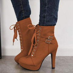 Chunky Platform High Heel Ankle Boots Lace Up Booties