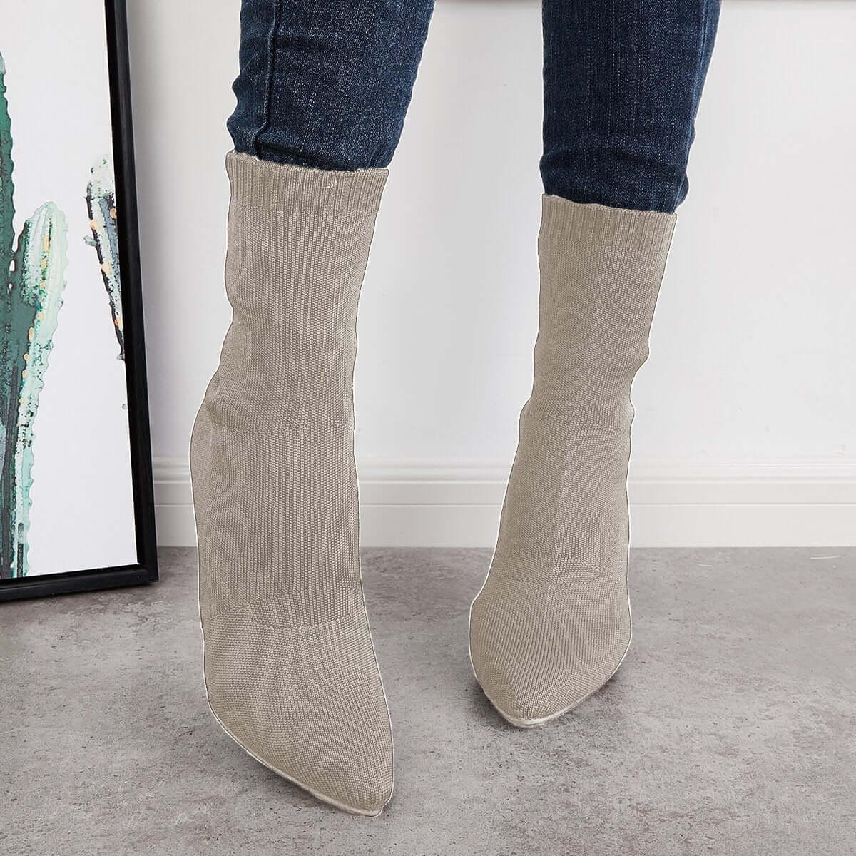 Women's Stretch Knit Sock Boots Pointed Toe Stiletto High Heel Boots