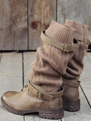 Knit Adjustable Buckle Boots