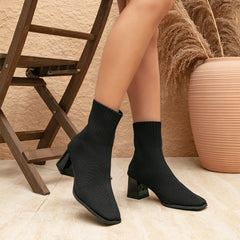 Futurecen- Square Toe Block Heeled Ankle Boots