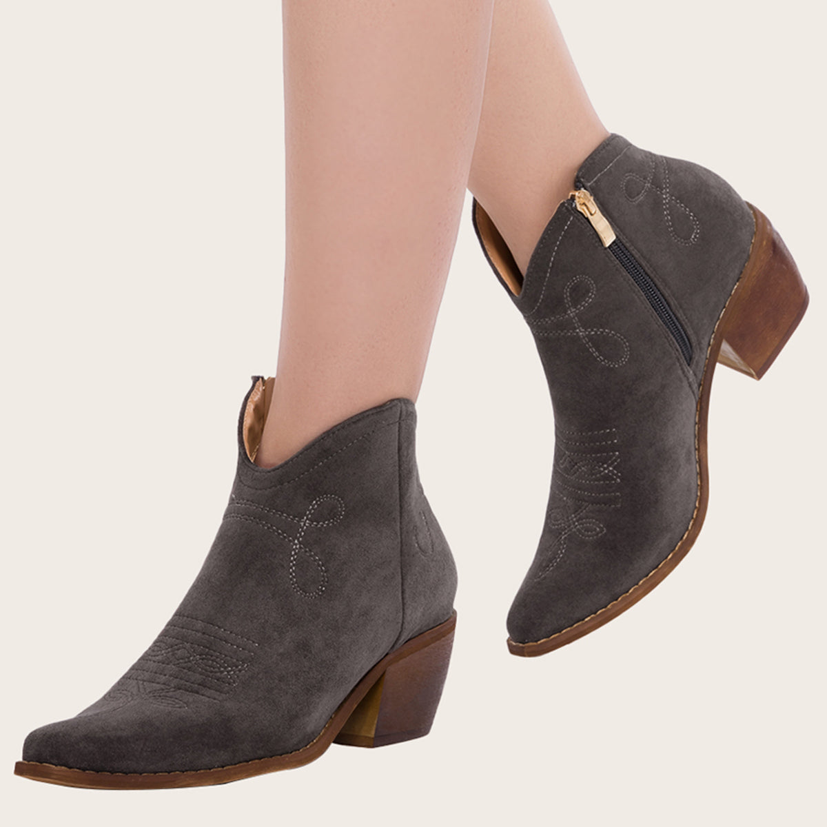 Pointed Toe Western Cowgirl Boots Chunky Heel Ankle Booties