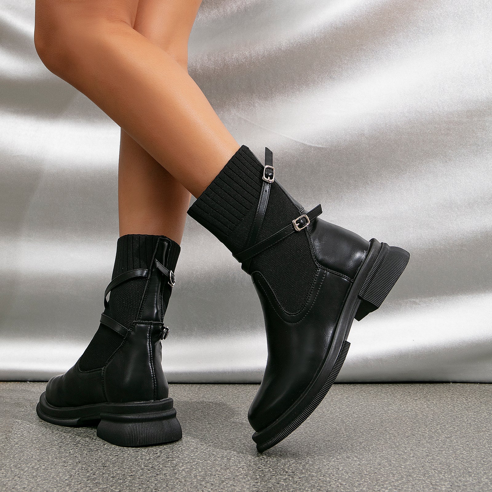 Futurecen- Strap Decor Ankle Boots