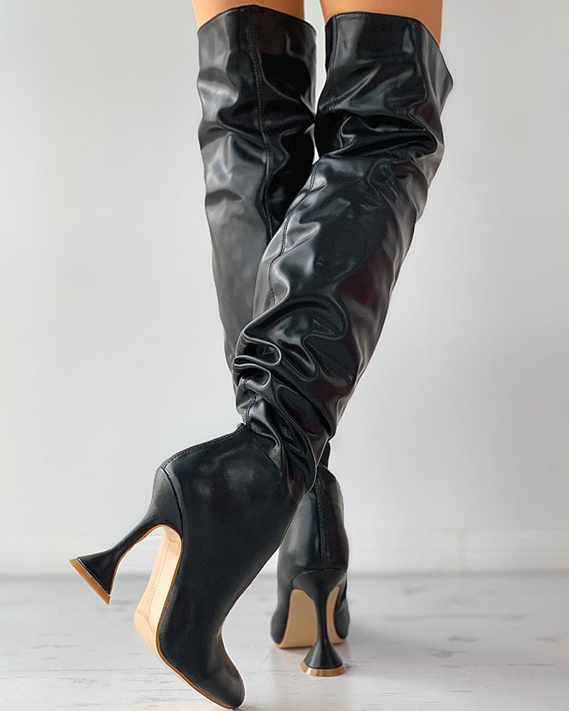 Pointed Toe Sculptural Heeled Over The Knee Boots