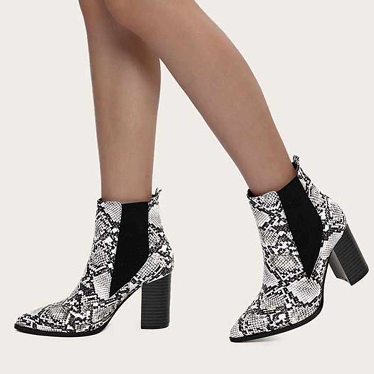 Women Chunky Heel Chelsea Booties Pointy Toe Western Ankle Boots