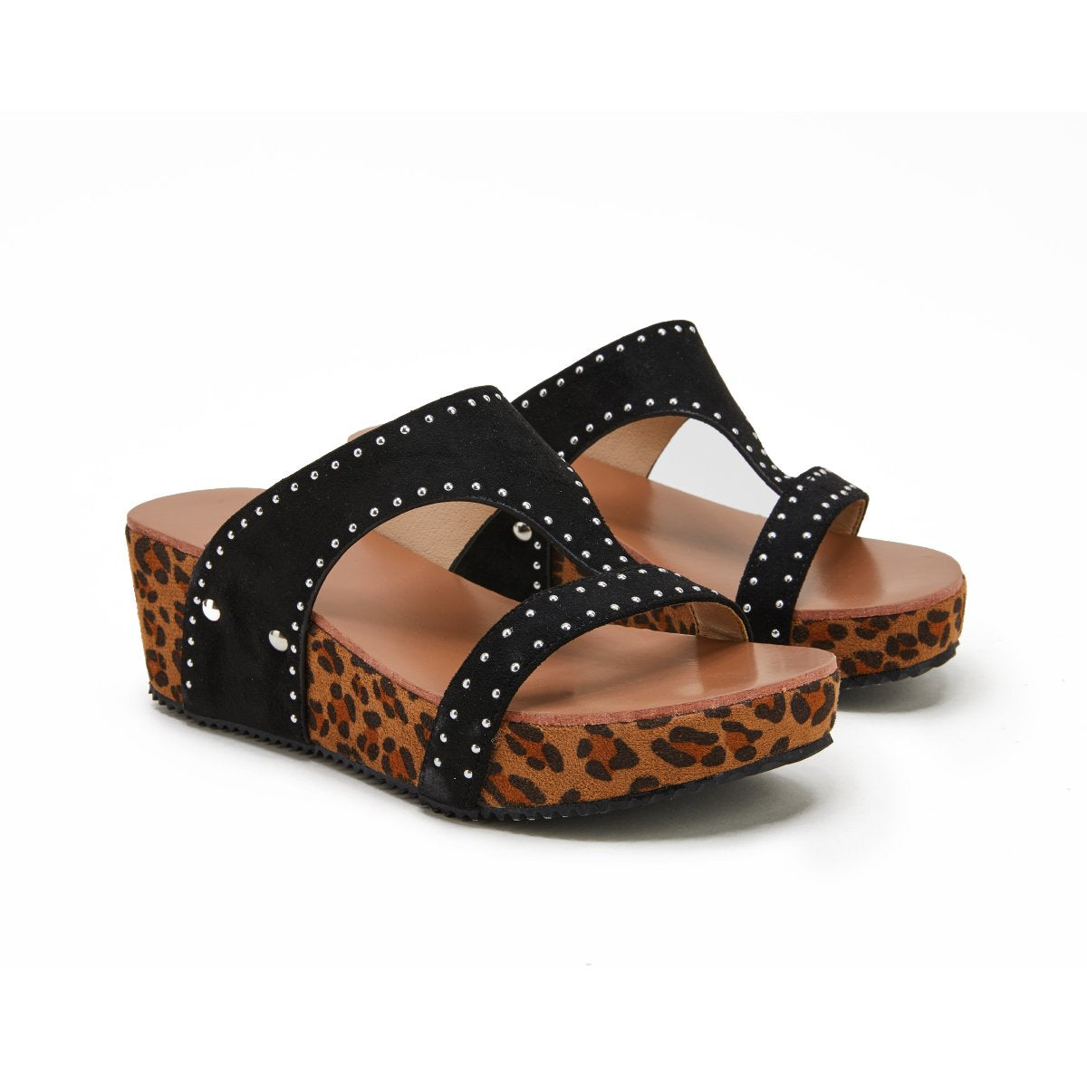 Women Leopard Printed Slip on Wedges Heel Gladiator Pumps Slide Sandals