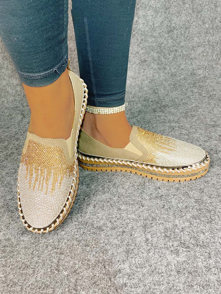 Rhinestone Slip-on Loafer Shoes