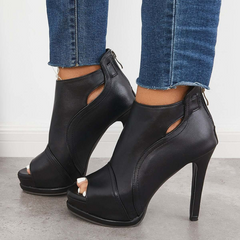 Women's Black High Heels Hallow Out Elegant Peep Toe Ankle Heel Boots Imily Bela