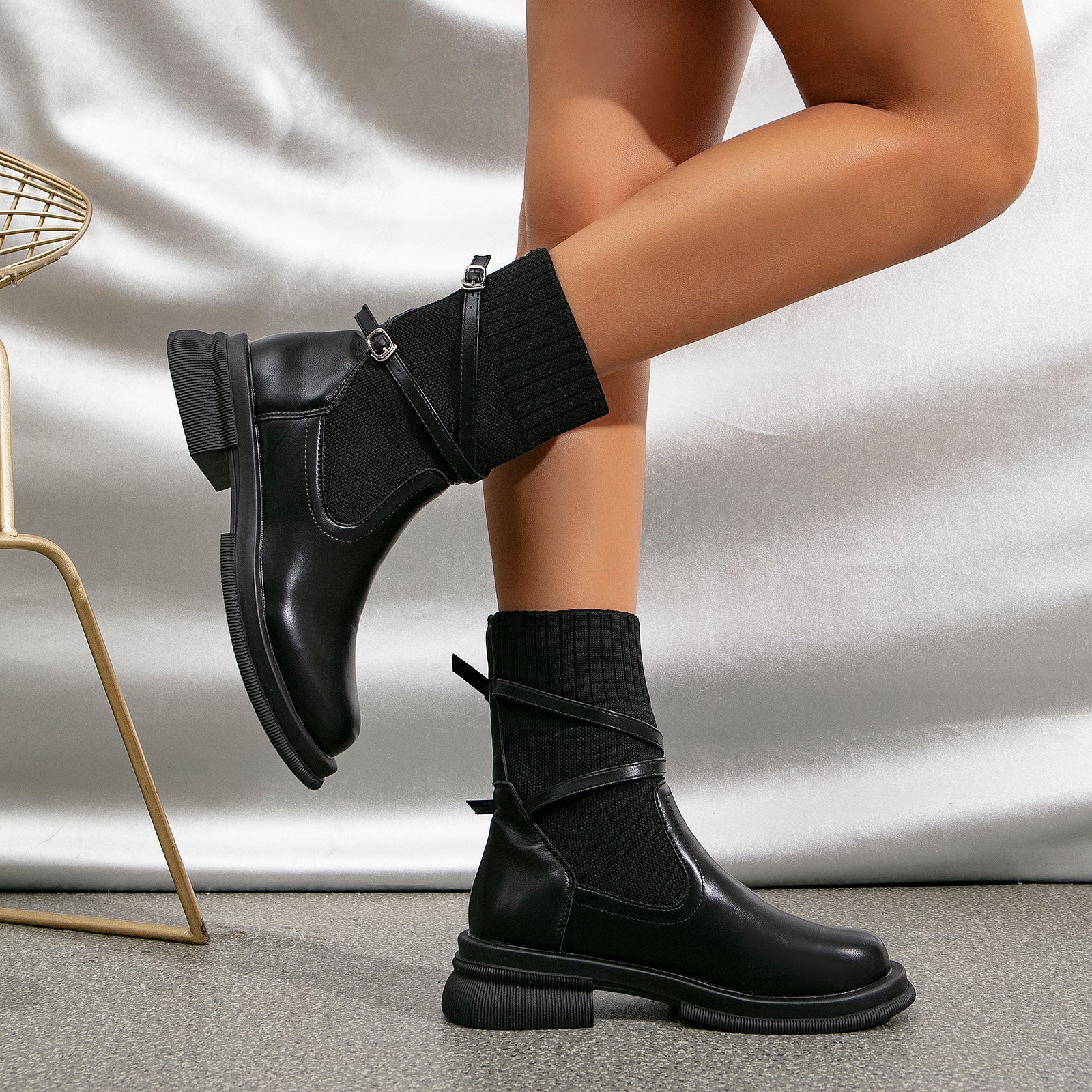 Futurecen- Strap Decor Ankle Boots