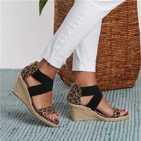 Women's Wedding Wedges Open Toe Espadrille Suede Sandals Cross Strap Wedges