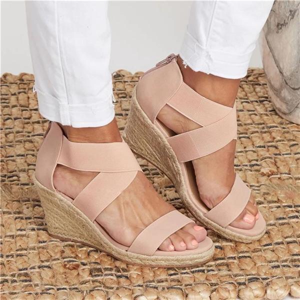 Women's Wedding Wedges Open Toe Espadrille Suede Sandals Cross Strap Wedges