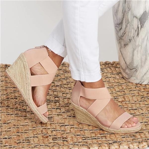 Women's Wedding Wedges Open Toe Espadrille Suede Sandals Cross Strap Wedges