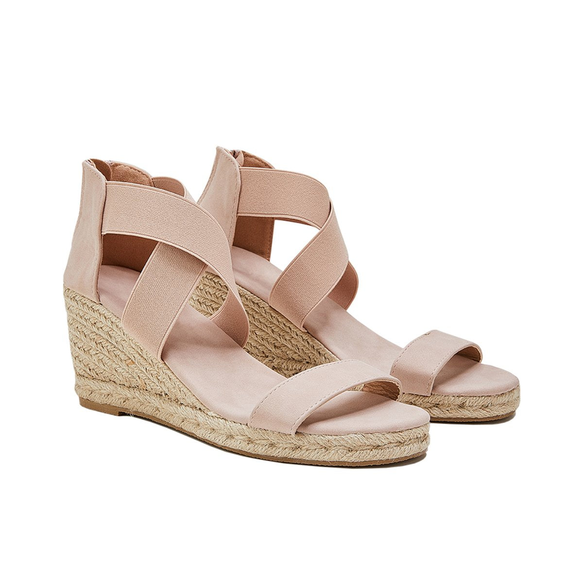 Women's Wedding Wedges Open Toe Espadrille Suede Sandals Cross Strap Wedges