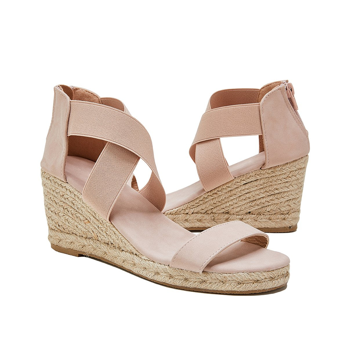 Women's Wedding Wedges Open Toe Espadrille Suede Sandals Cross Strap Wedges