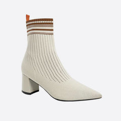 Futurecen-Pointed Toe Chunky Heel Sock Boots