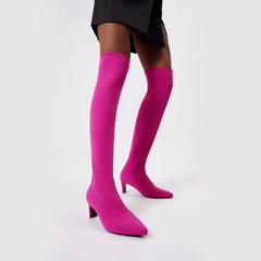 Knee-high Pointed Toe Fine Heel Sock Boots