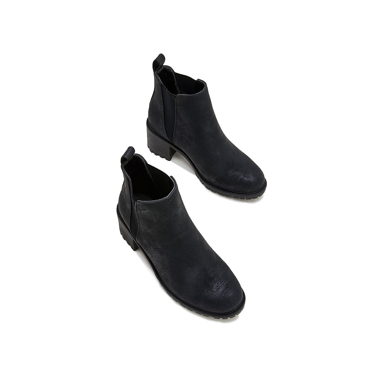 Womens Casual Black Ankle Boots Elastic Slip-on Booties Low Heel Ankle Boots