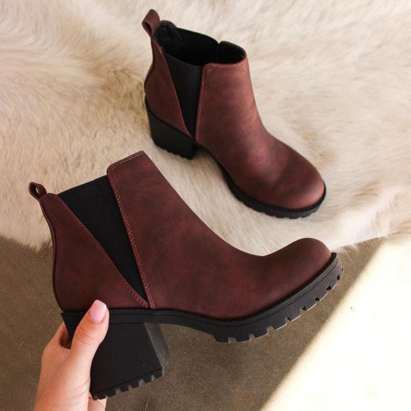 Womens Casual Black Ankle Boots Elastic Slip-on Booties Low Heel Ankle Boots