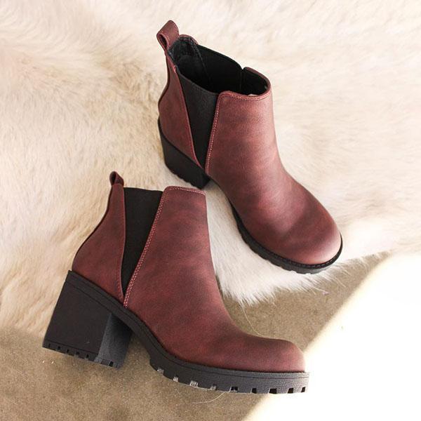 Womens Casual Black Ankle Boots Elastic Slip-on Booties Low Heel Ankle Boots