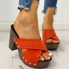 Women's Vintage Sandals Rivet Criss Cross Platform Wedges