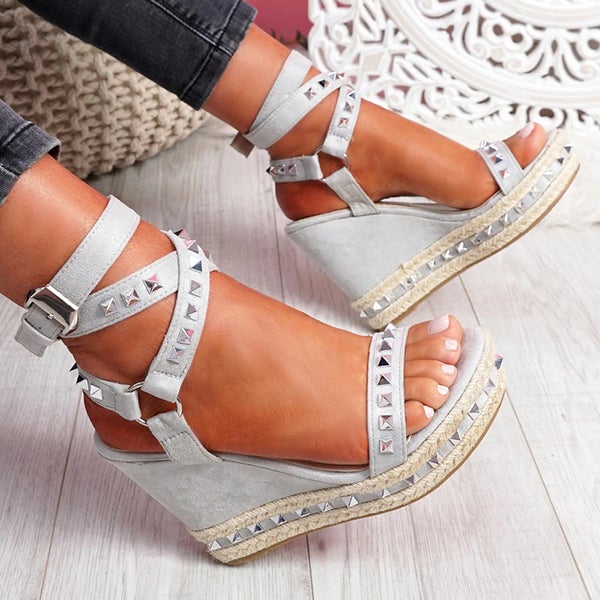 Women's Daily Sandals Numy Wedge Rock Studs Sandals Platform Shoes