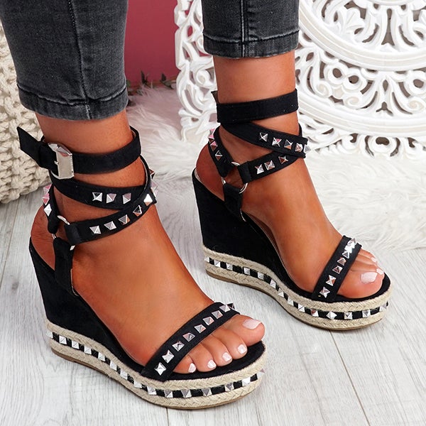 Women's Daily Sandals Numy Wedge Rock Studs Sandals Platform Shoes