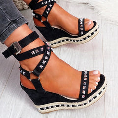 Women's Daily Sandals Numy Wedge Rock Studs Sandals Platform Shoes