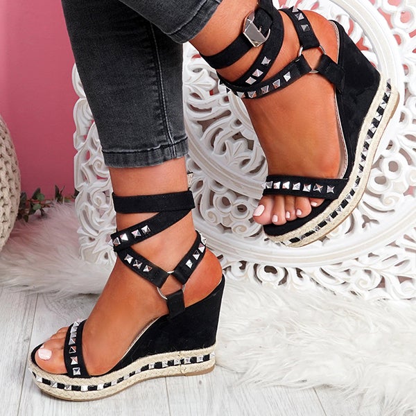 Women's Daily Sandals Numy Wedge Rock Studs Sandals Platform Shoes